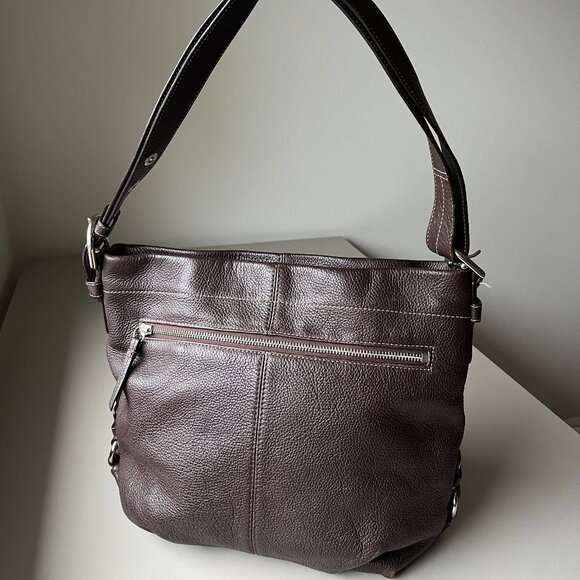COACH Brown Pebble Leather Crossbody Shoulder Adjust Bag Purse y2k F15064 - Picture 1 of 16